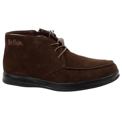 Lee Cooper men's elegant brown leather ankle boots with zipper