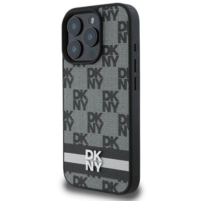 2. DKNY Checkered Pattern & Printed Stripes Case for iPhone 16 Pro - Black