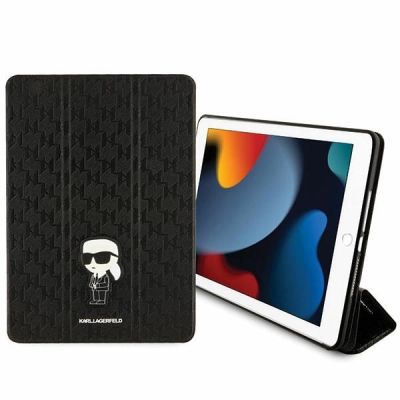 5. Karl Lagerfeld Saffiano Monogram Ikonik Case for iPad 10.2" 2019 (7th gen.) Folio Magnet Allover Cover - Black