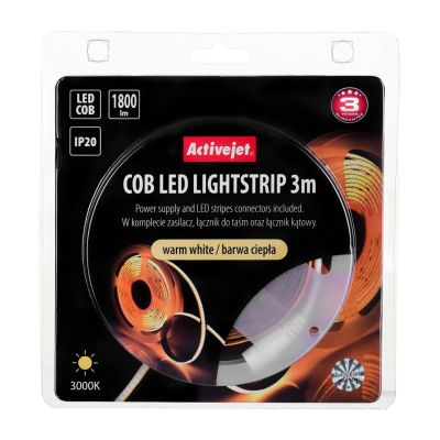 9. 3 m COB LED Strip with Power Supply, Warm White, IP20