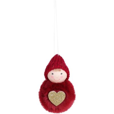 DECORATIVE DOLL WITH A HEART 8 CM IN A HAT AND RED FUR