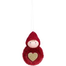 DECORATIVE DOLL WITH A HEART 8 CM IN A HAT AND RED FUR