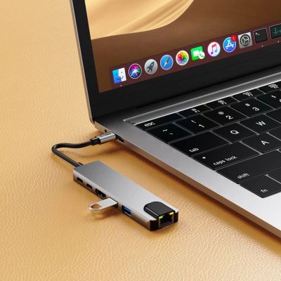 7. Tech-Protect HB02 HUB Adapter 6in1 USB-C + USB2.0 + USB3.0 + HDMI 4K 30Hz + RJ45 + PD100W - gray