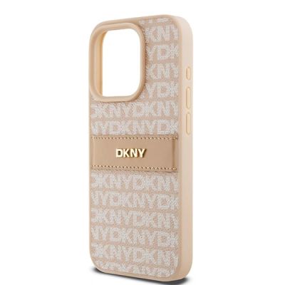 11. DKNY Leather Mono Stripe & Metal Logo case for iPhone 15 Pro - pink