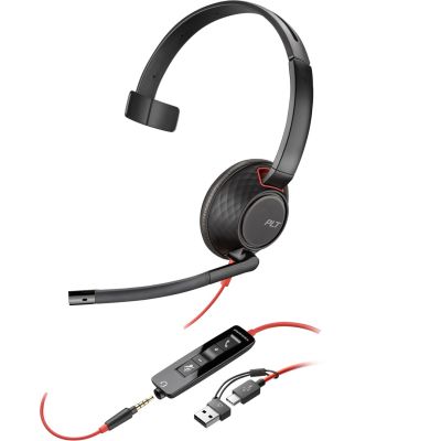 9. POLY Blackwire 5210 Single-Ear USB-C Headset + 3.5mm Plug + USB-C/A Adapter