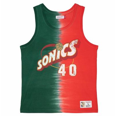 Mitchell & Ness NBA Seattle Supersonics Shawn Kemp Tie Dye Cotton Tank - TTNK3206-SSUYYSKEGNRD