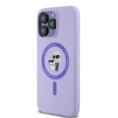 2. Karl Lagerfeld Silicone Karl&Choupette Heads Ring MagSafe Case for iPhone 15 Pro Max - Purple