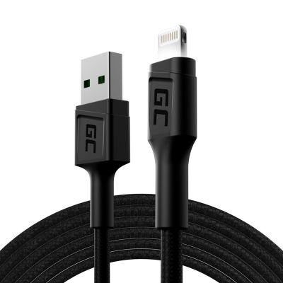 GREEN CELL KABGC12 GC RAY USB CABLE - LIGHTNING 200CM, WHITE LED, FAST CHARGING