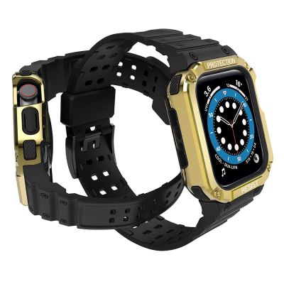 3. Protect Strap Band for Apple Watch 42/44/45mm Armored Case Strap - Black, Gold