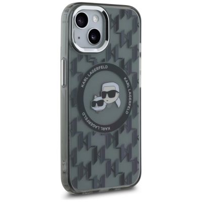 4. Karl Lagerfeld IML Monogram Karl & Choupette Head MagSafe iPhone 15 Case - Black