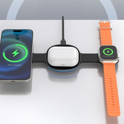 9. Dudao A11S 3-in-1 wireless charger, MagSafe-compatible, for smartphone, smartwatch and headphones – black