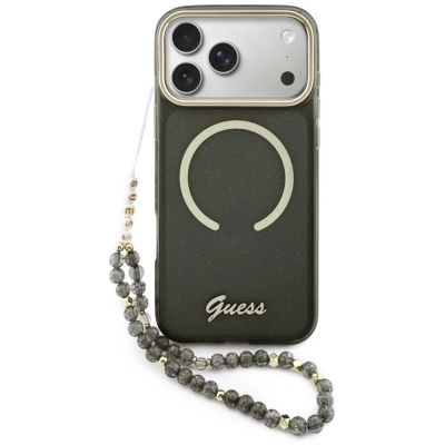 Guess IML Glitters Script Strap MagSafe case for iPhone 17 Pro Max - black