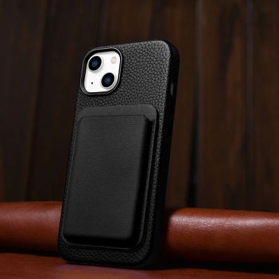13. iCarer Litchi Premium Leather Case iPhone 14 Magnetic Leather Case with MagSafe Black (WMI14220709-BK)