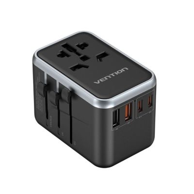 3. Vention 65W GaN Universal Travel Adapter with Charger 2x USB-A 2x USB-C Black