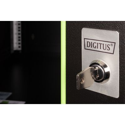 19. Digitus Unique 19" 9U rackmount network cabinet, 600x600, glass door, black, undivided, assembled, 100kg