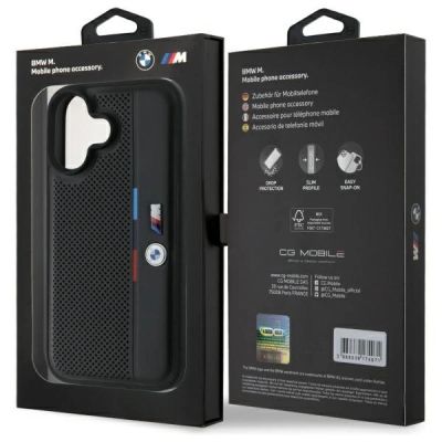 8. BMW M Perforated Tricolor Detail Line iPhone 16 Case - Black