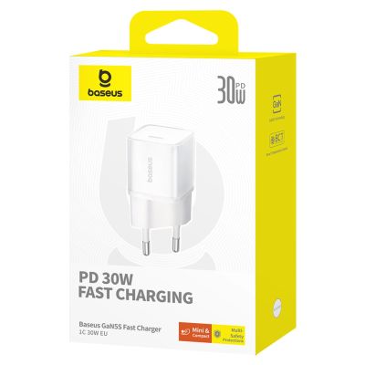 5. Baseus GaN5S 30W EU USB-C Wall Charger - White