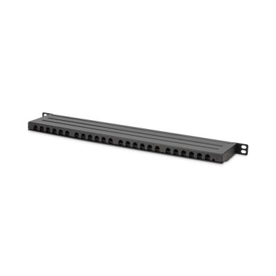 3. High density patch panel 19'' 24x RJ45, LSA level, cat.6A, shielded, 0.5U, black, cable guide