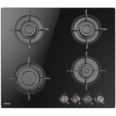 Amica PGCD6100BoB 60 cm gas hob | 4 burners | electric ignition | enameled grates | black glass