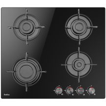 Amica PGCD6100BoB 60 cm gas hob | 4 burners | electric ignition | enameled grates | black glass