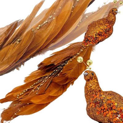 DECORATIVE BIRD ON A CLIP 38CM BROWN COPPER