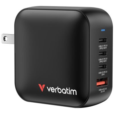 2. Verbatim Mini GaN Charger 100W 3xUSB-C PD, 1xUSB-A QC 3.0