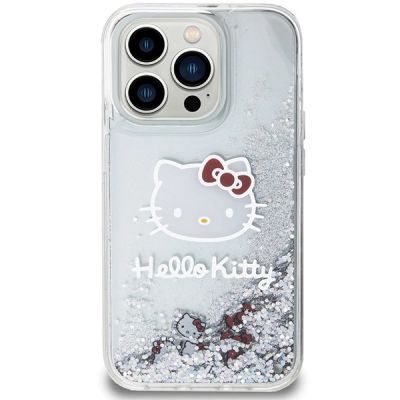 3. Hello Kitty Liquid Glitter Charms Kitty Head case for iPhone 15 Pro - silver