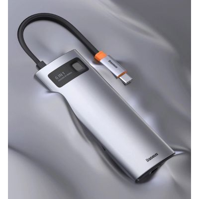 21. Baseus Metal Gleam 6-in-1 USB-C - USB-C PD 100W HUB 1x HDMI 4K 30Hz 3x USB-A 3.2 1x RJ45 - gray
