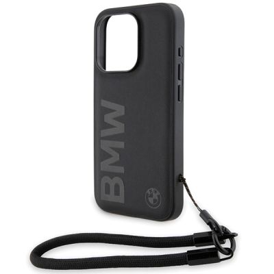 5. BMW Signature Leather Wordmark Cord case for iPhone 15 Pro Max - black