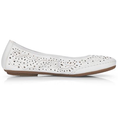 12. Rieker W RKR649 comfortable leather openwork shoes, white
