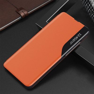 2. Eco Leather View Case elegant bookcase type case with kickstand for Samsung Galaxy A72 4G orange