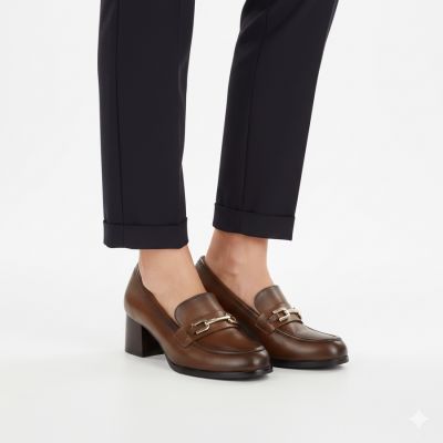 5. Women's brown high-heeled loafers, lords, Potocki SZ12784