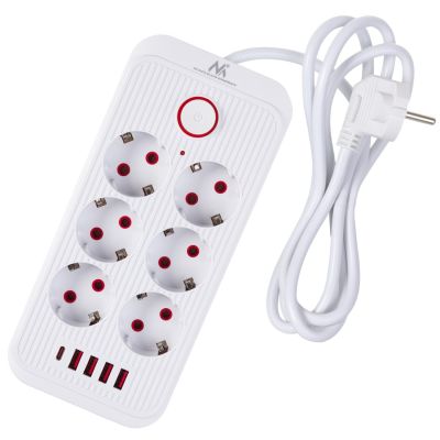 3. MACLEAN POWER STRIP, EXTENSION CORD 6 OUTLETS + 4XUSB, 110-240V AC 50/60HZ, 2.1A MAX 2500W, 1.5M, WHITE MCE389W