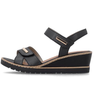 11. Women's gold leather wedge sandals Remonte R6266-90