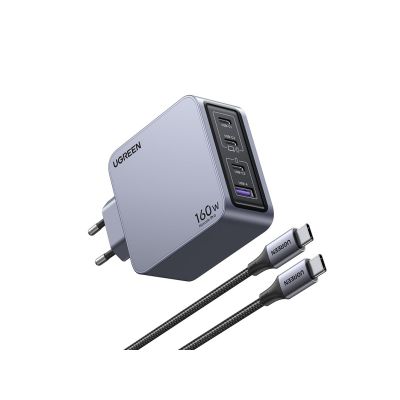 14. Ugreen Nexode Pro 160W GaN Charger with USB-C Cable Universal Black, Gray AC Fast Charging Internal