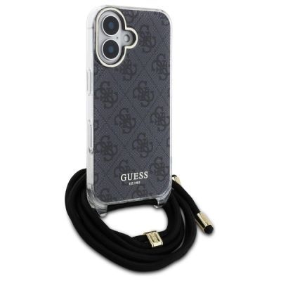 3. Guess Crossbody Cord 4G Print Case for iPhone 16 - Black