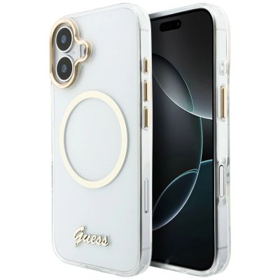 Guess IML Script Metal MagSafe Case for iPhone 17 - Transparent