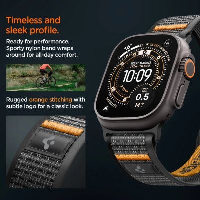8. Spigen Athlex Air 2 Strap for Apple Watch (44 / 45 / 46 / 49 mm) - Black and Orange