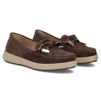 4. Brown Filippo DP6457 Leather Suede Loafers with Bow
