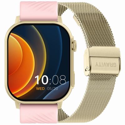 Smartwatch Gravity GT15-7 Pink Silicone Strap + Gold Bracelet