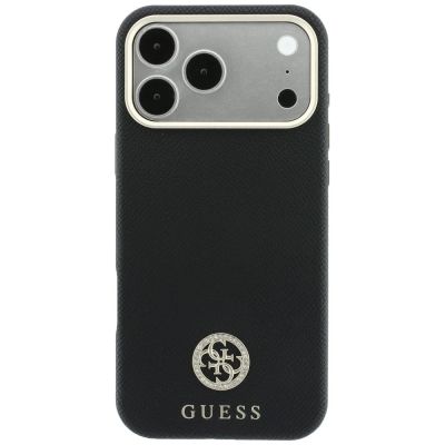 3. Guess Grained Round Strass Logo MagSafe Case for iPhone 18 Pro Max / 17 Pro Max - Black