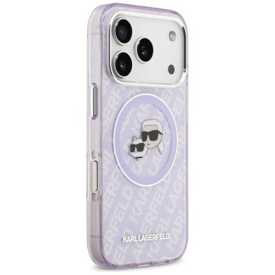 4. Karl Lagerfeld IML Glitter Karl & Choupette Heads Logo MagSafe Case for iPhone 17 Pro - Purple