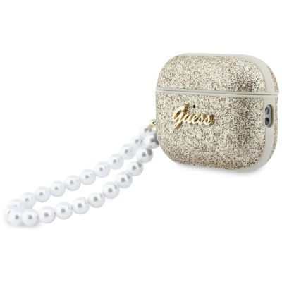 3. Guess Glitter Pearl Strap Case for AirPods Pro 3 - Gold