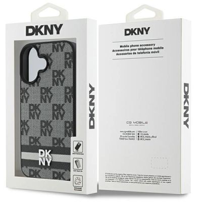 8. DKNY Checkered Pattern & Printed Stripes iPhone 16 Case - Black