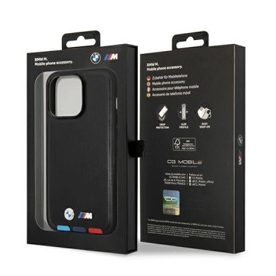 8. BMW Leather Stamp Tricolor Case for iPhone 14 Pro - Black