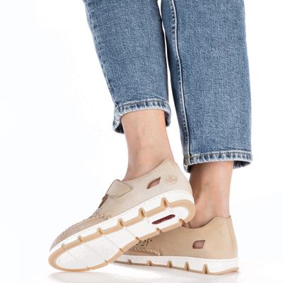 12. Rieker W RKR651 beige leather velcro openwork shoes