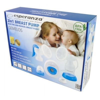 3. Esperanza GEMELOS ECM003B Electric/Manual Breast Pump (150 ml)