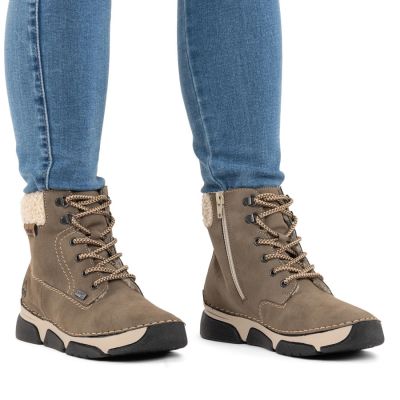 5. Women’s Brown Leather Lined Hiking-Style Ankle Boots Rieker 45925-25