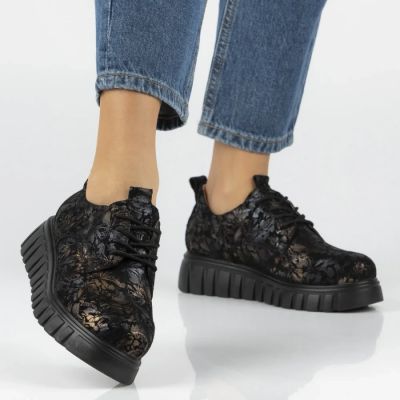 6. Filippo Black Floral Leather Platform Shoes DP6846