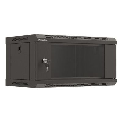 Wall-mounted rack installation cabinet 19" 4U 540x350 black glass door LANBERG (flat pack)